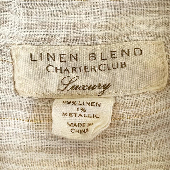Charter Club Linen Blend Striped, Button Down Roll Tab Sz M - Picture 12 of 13